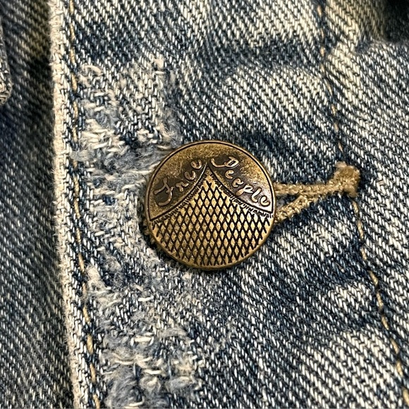 Free People Throwback Distressed Denim Knit Hooded Jacket Medium - Picture 14 of 16